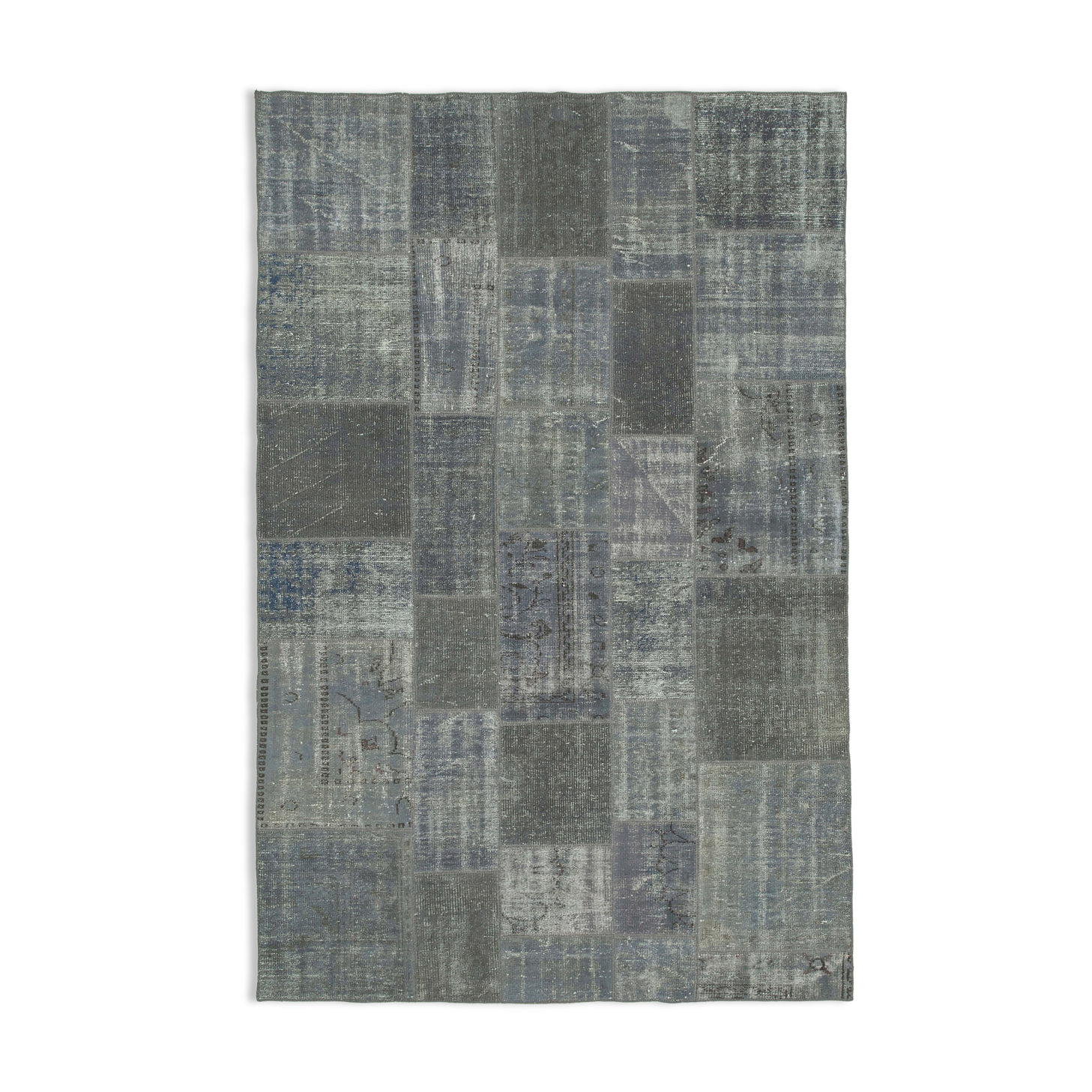 Handwoven turkish contemporary 198 cm x 300 cm grey patchwork carpet
