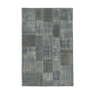 Handwoven turkish contemporary 198 cm x 300 cm grey patchwork carpet