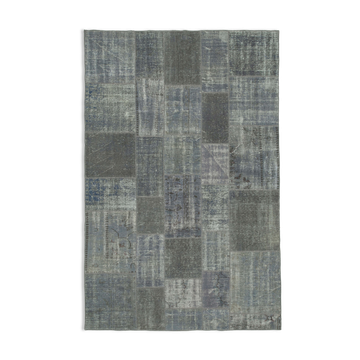 Handwoven turkish contemporary 198 cm x 300 cm grey patchwork carpet