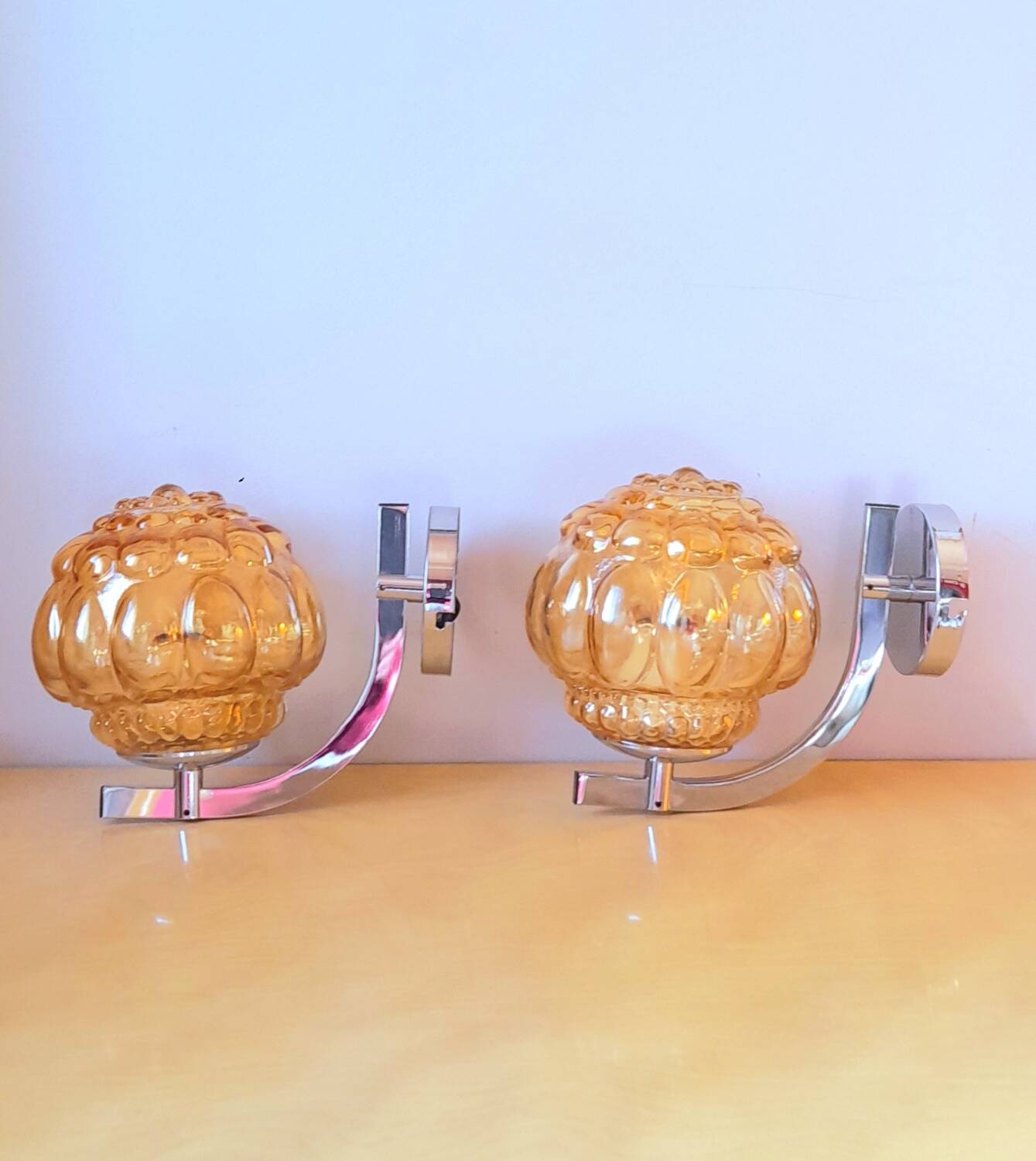 Pair of 70s ball wall lights