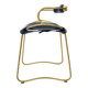 Contemporary kitchen bar stool with brass metal backrest and navy blue leather.