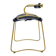 Contemporary kitchen bar stool with brass metal backrest and navy blue leather.