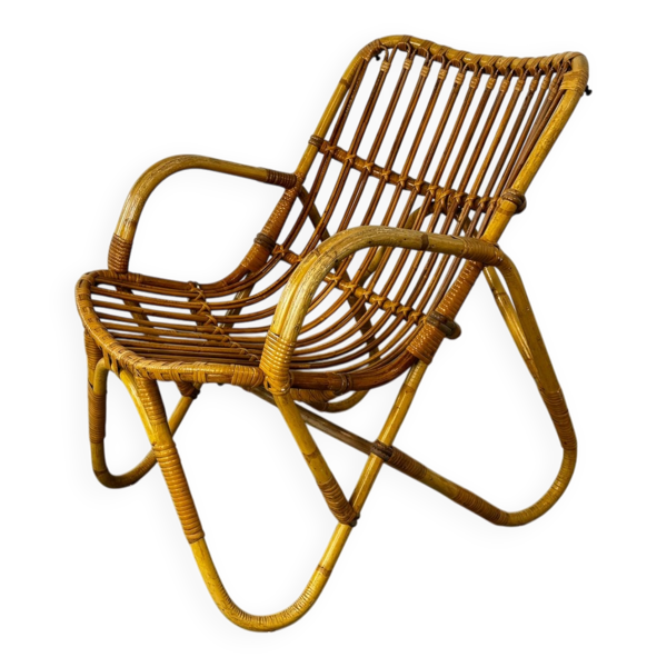Fauteuil en bambou vintage bohème de Rohé Noordwolde, années 1950.
