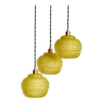Clichy vintage yellow triple globe pendant light