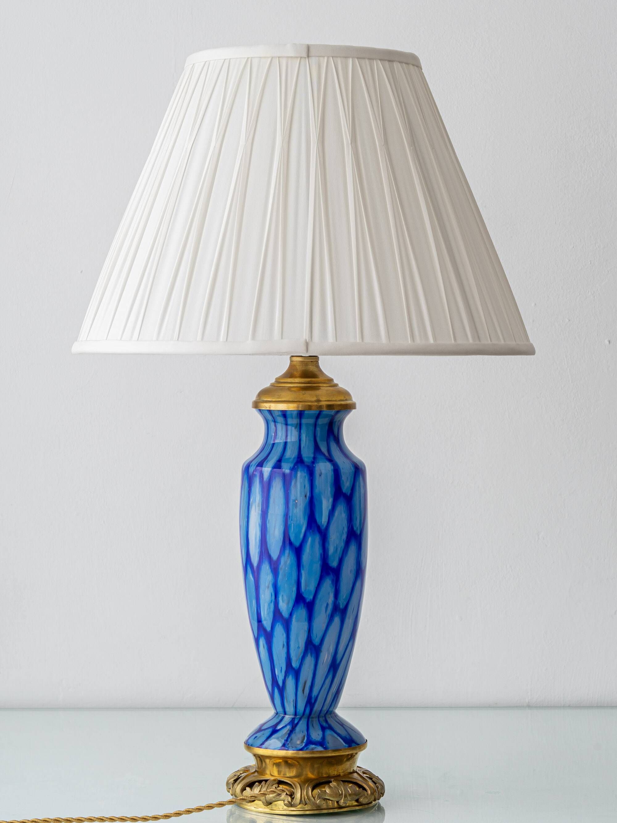 Bohemian Blue Art Glass Table Lamp, Czechoslovakia, circa 1920s