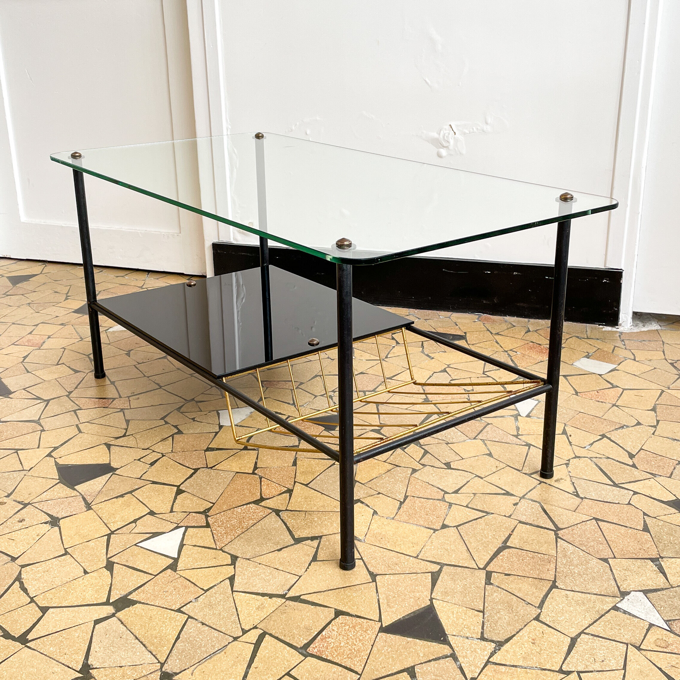 Glass and metal coffee table 1960s