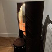 Vintage hairdresser in brown and gold velvet
