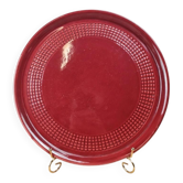 Large antique red cake plate – checkered pattern – attributed to Saint-Clément 🍒