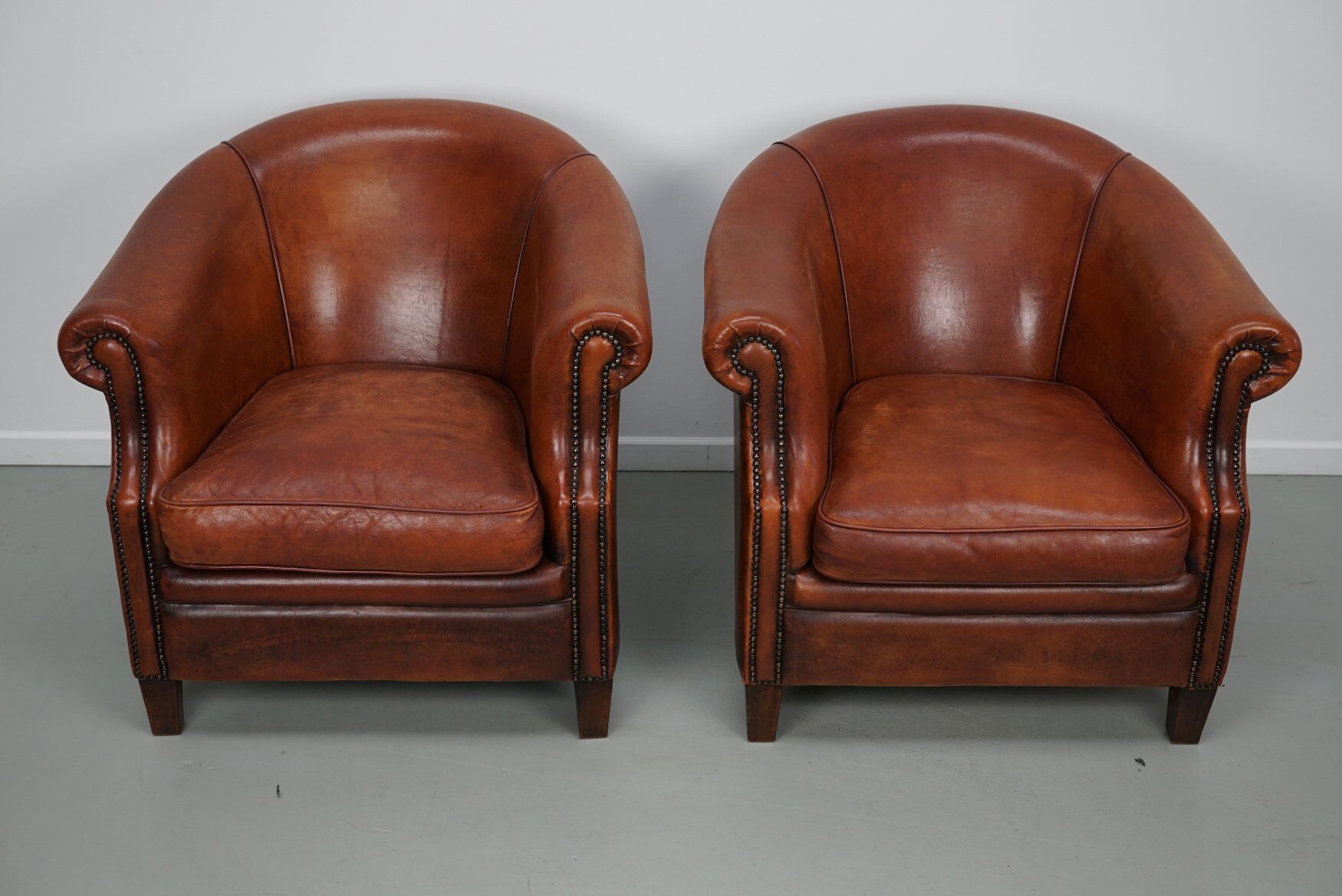 Vintage Dutch cognac leather club chair, 1970s, set of 2