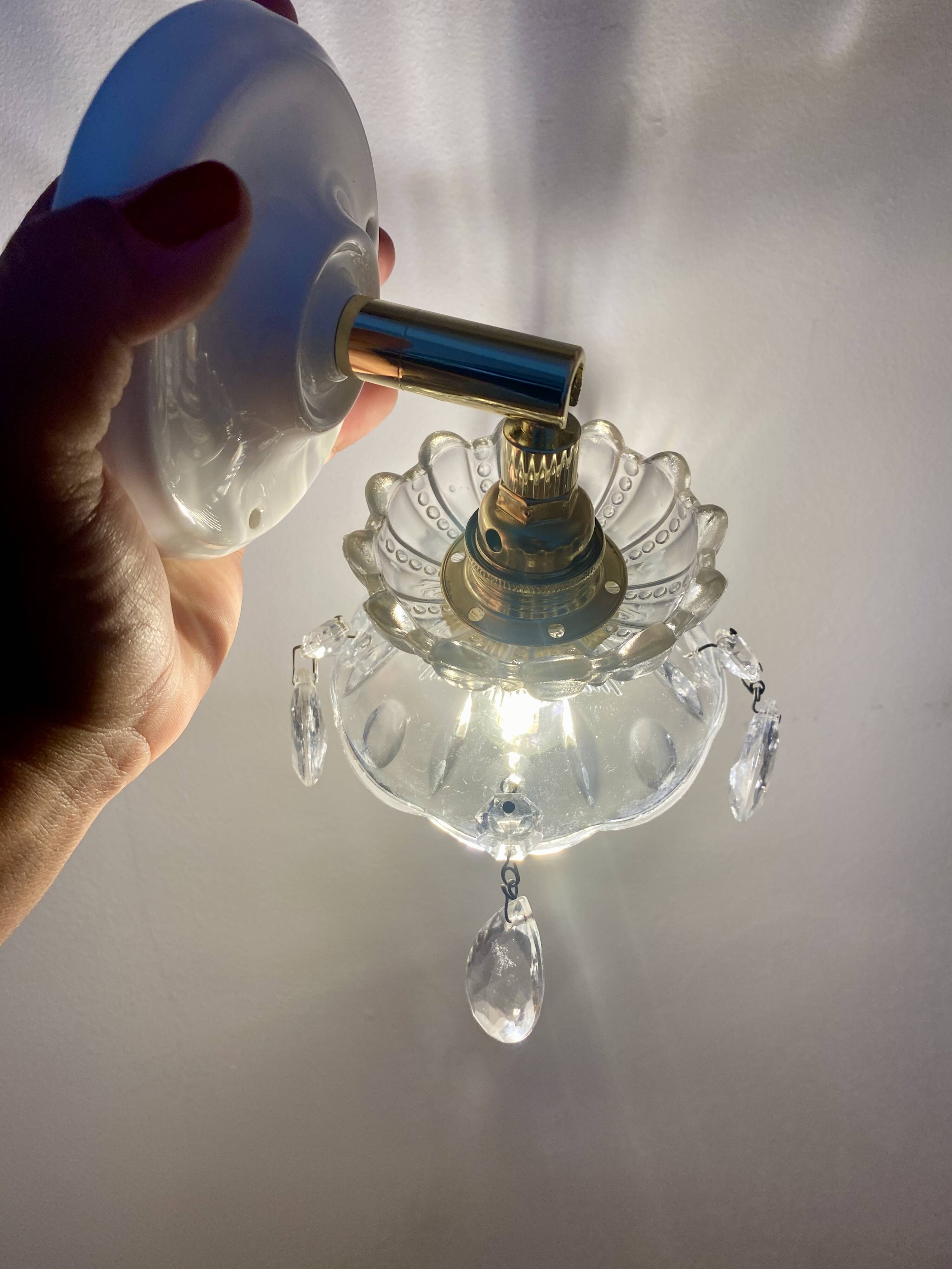 Vintage glass lampshade wall lamp with antique tassels