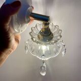 Applique abat-jour vintage en verre  et pampilles anciennes