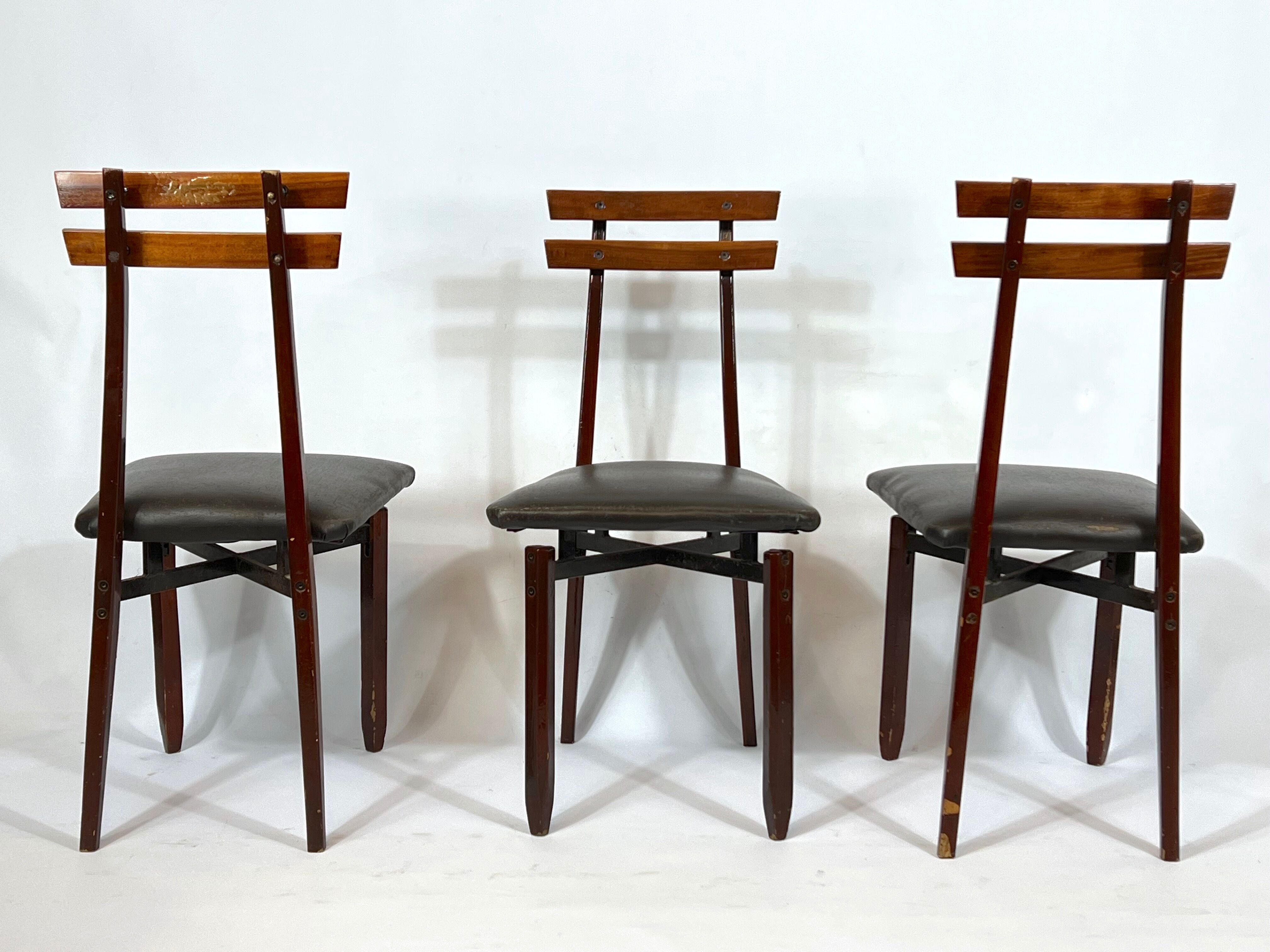 Set of six Mid-century Italian wood chairs