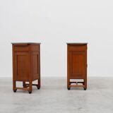 Rare pair of Art Nouveau nightstands with copper plaquette by Geo Verbanck,