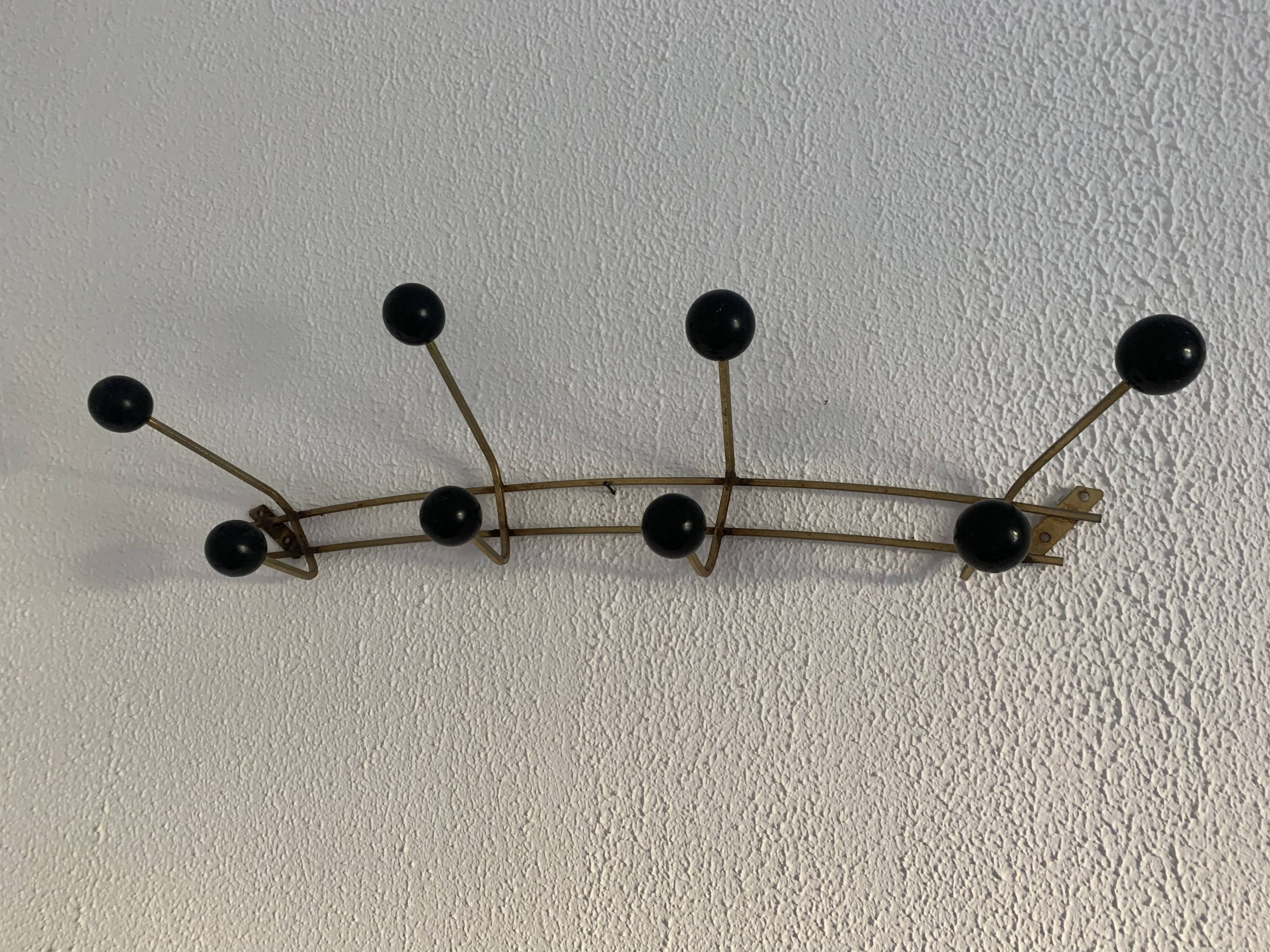 Portemanteau vintage 1960 doré 8 patères boules - 70 x 16 cm