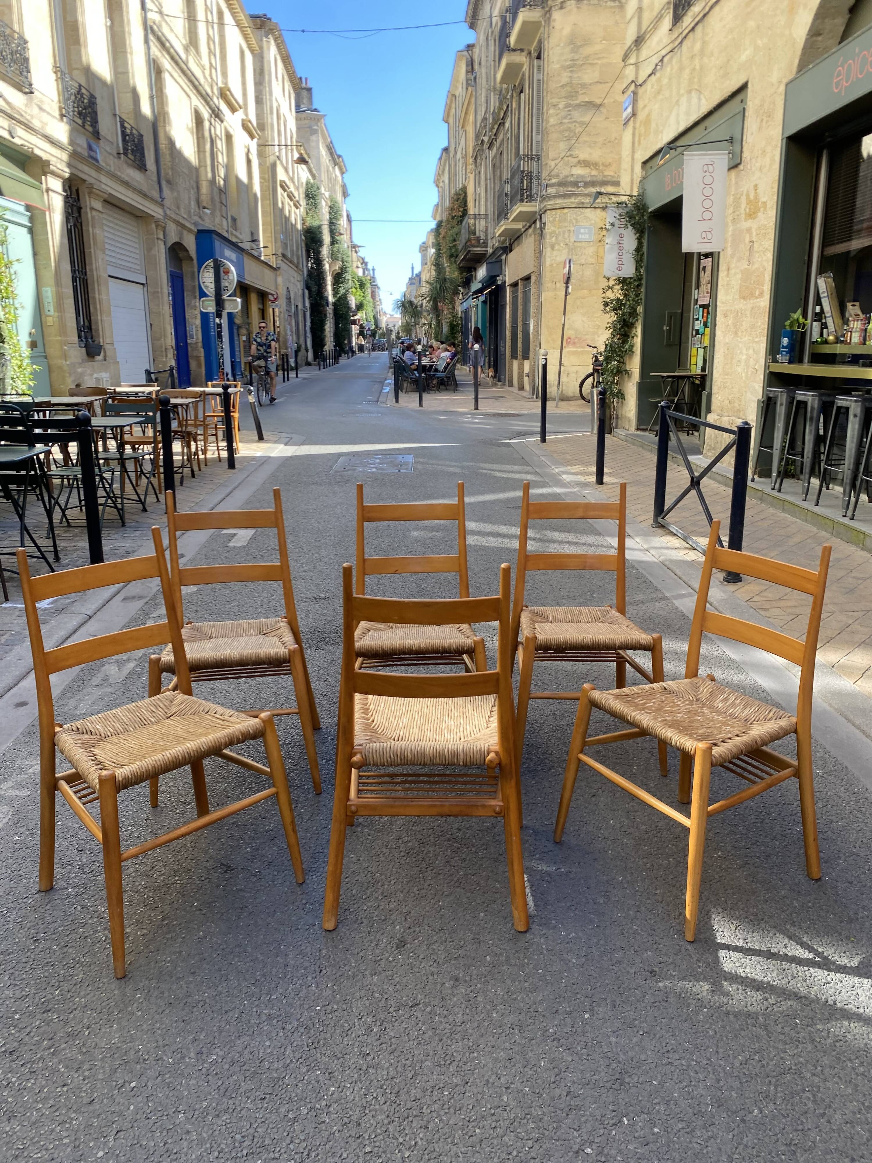 Wooden chair with straw seat - yngve ekström - sweden - circa 1960