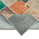 Handmade anatolian overdyed 206 cm x 297 cm multicolor patchwork carpet