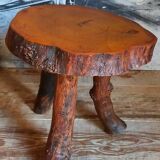 Brutalist sofa tip table in vintage solid wood