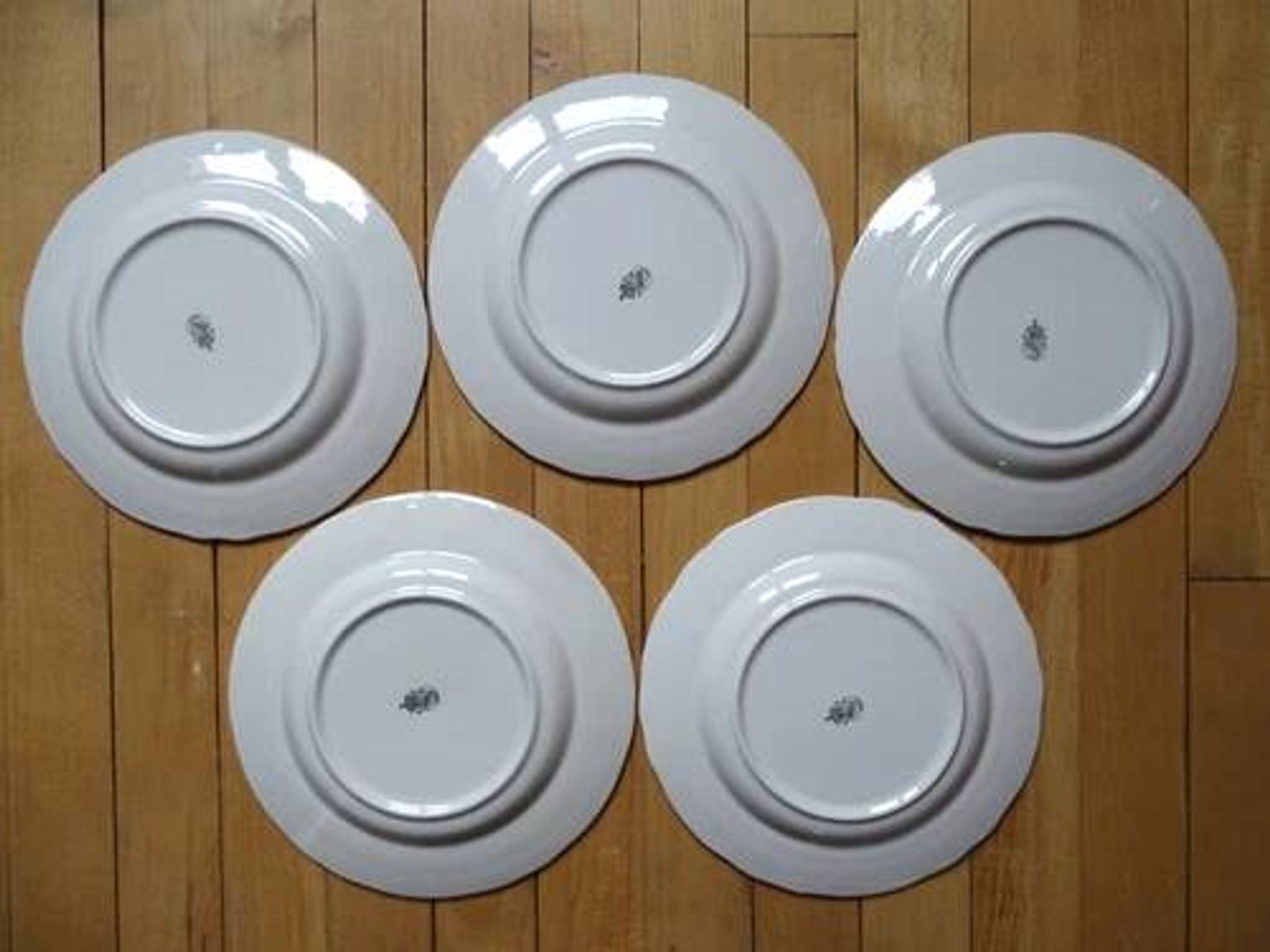 Kg luneville "réverbère" 5 flat plates earthenware hand-painted flowers ø25.5 cm
