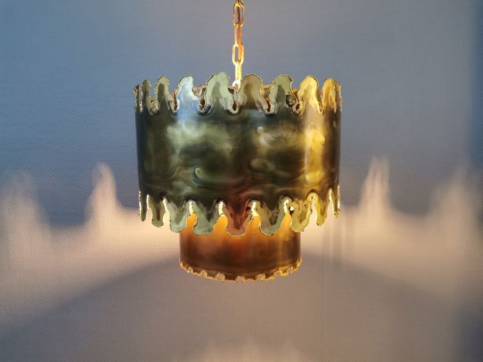 Brutalist hanging lamp, type 6399 in oxidised brass by Svend Aage Holm Sørensen Denmark