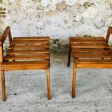 Pair of slatted side tables, Scandinavian style, 60s