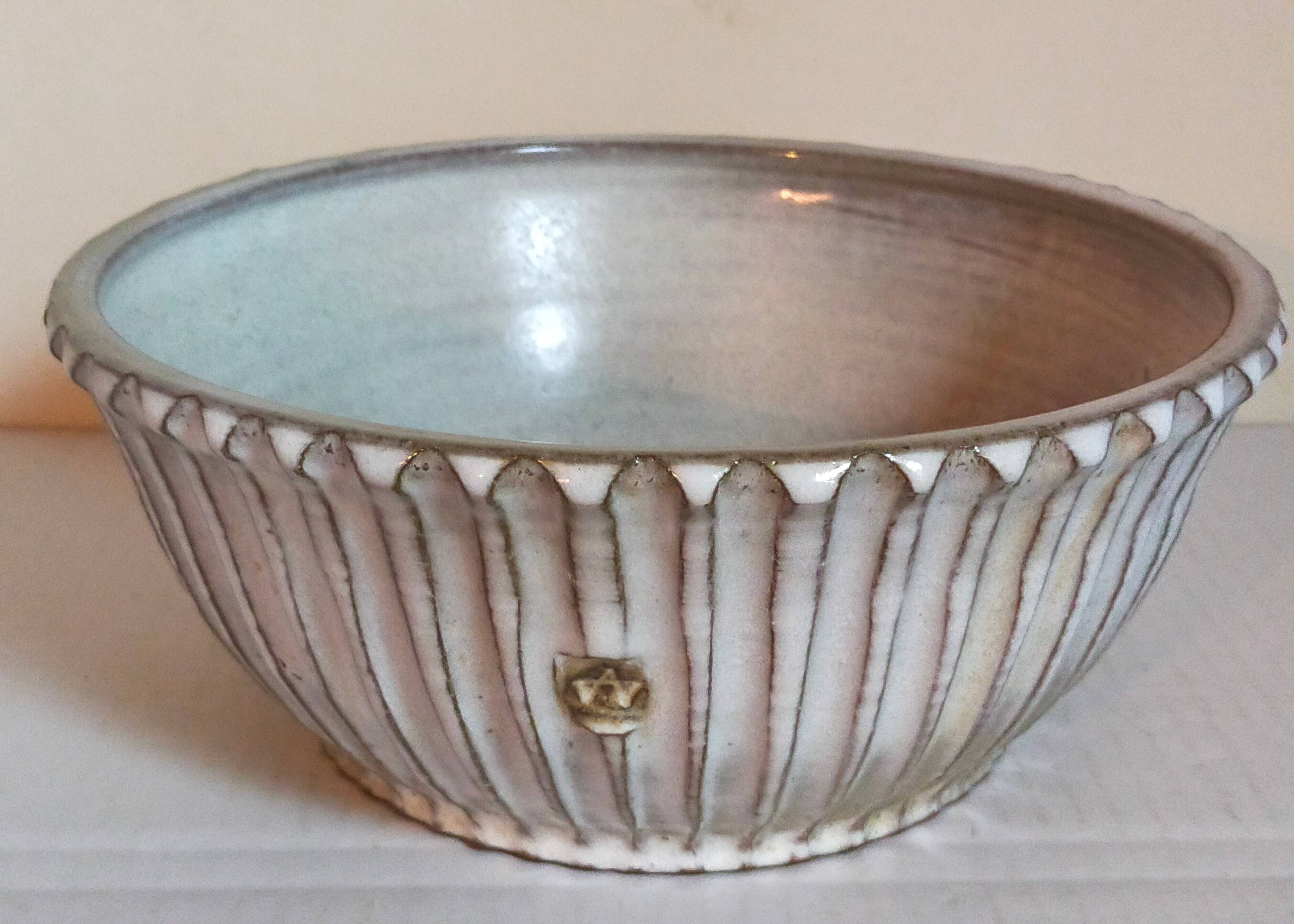 Vintage fluted enameled earthenware potter's salad bowl