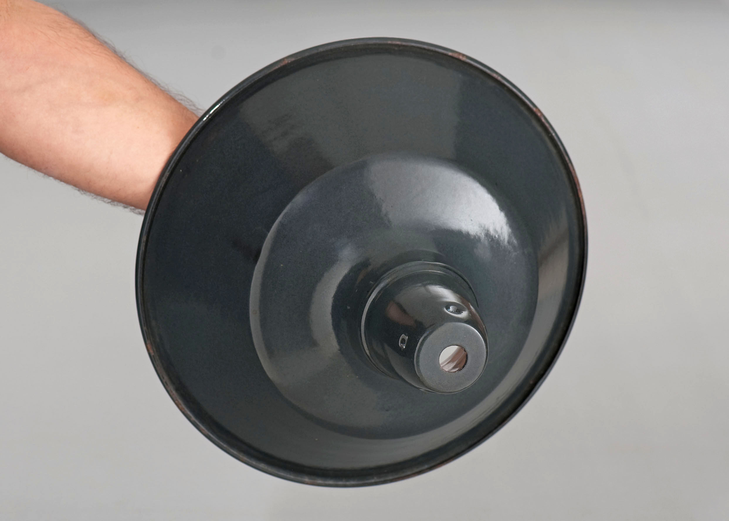 Industrial suspension n°1 in enamelled sheet anthracite gray 31cm Size S 1960