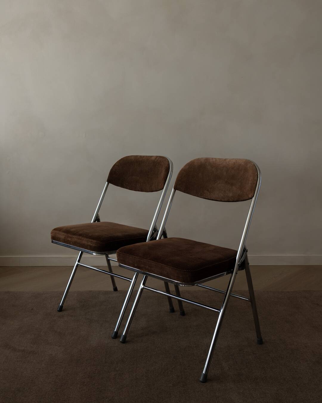 Vintage Chrome Folding Chairs (Pair) | Brown Corduroy Upholstery