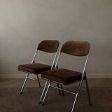 Vintage Chrome Folding Chairs (Pair) | Brown Corduroy Upholstery