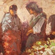 Italian painting popular scene with characters from 20th century