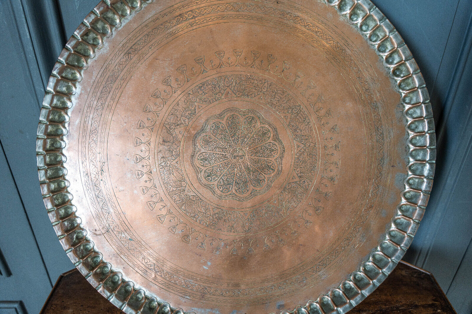 Moroccan tray for copper tea engraved early twentieth century
