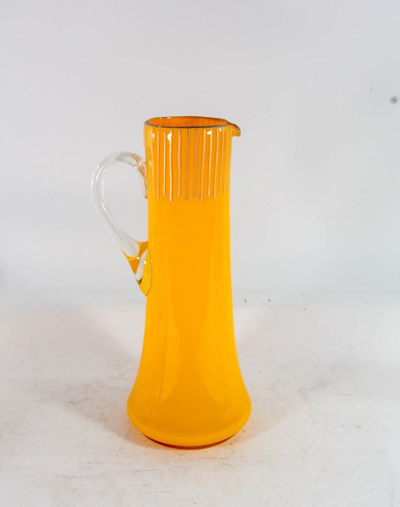 Art Nouveau lemonade service pitcher and 6 hand-painted glasses in bohemian glass early 20th century