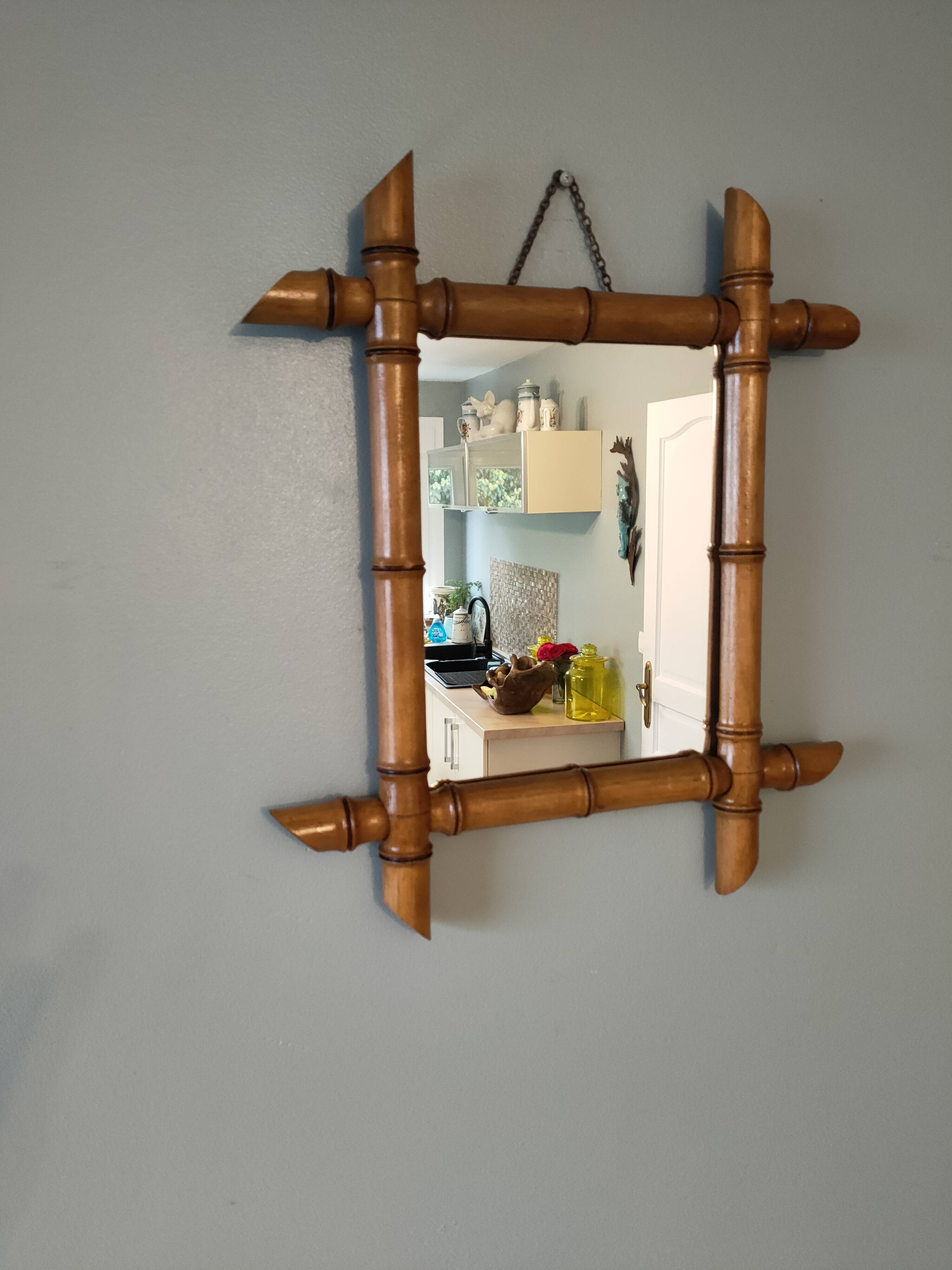 Faux bamboo wooden wall mirror