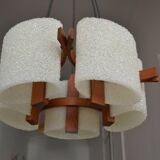Scandinavian chandelier 5 lights 1960 teak and perspex