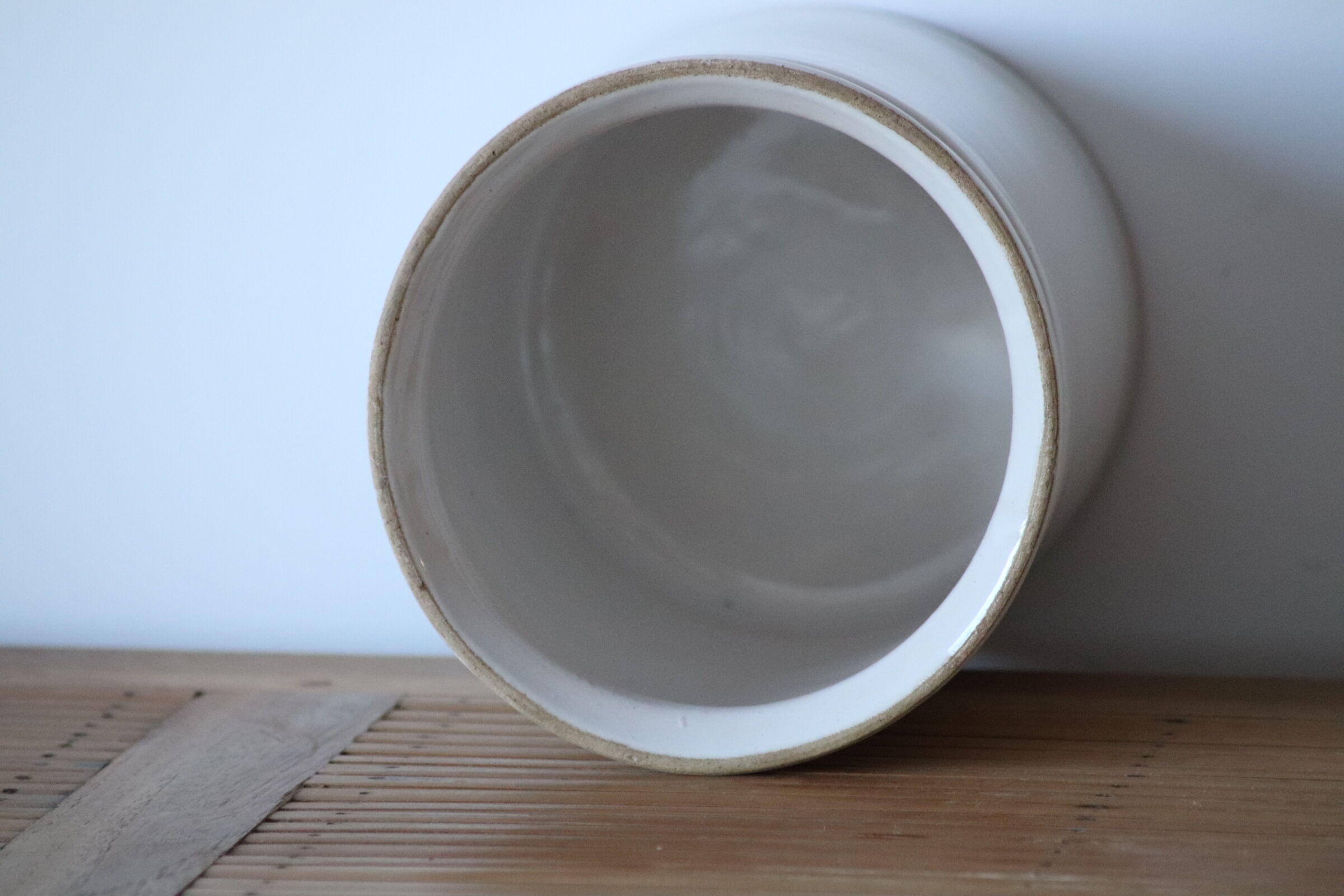 Old white sandstone jam jar