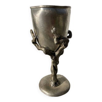 Pewter stemmed glass signed Pascal Morabito