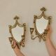 Pair of Vintage Double Arm Italian Brass Sconces with Mirror