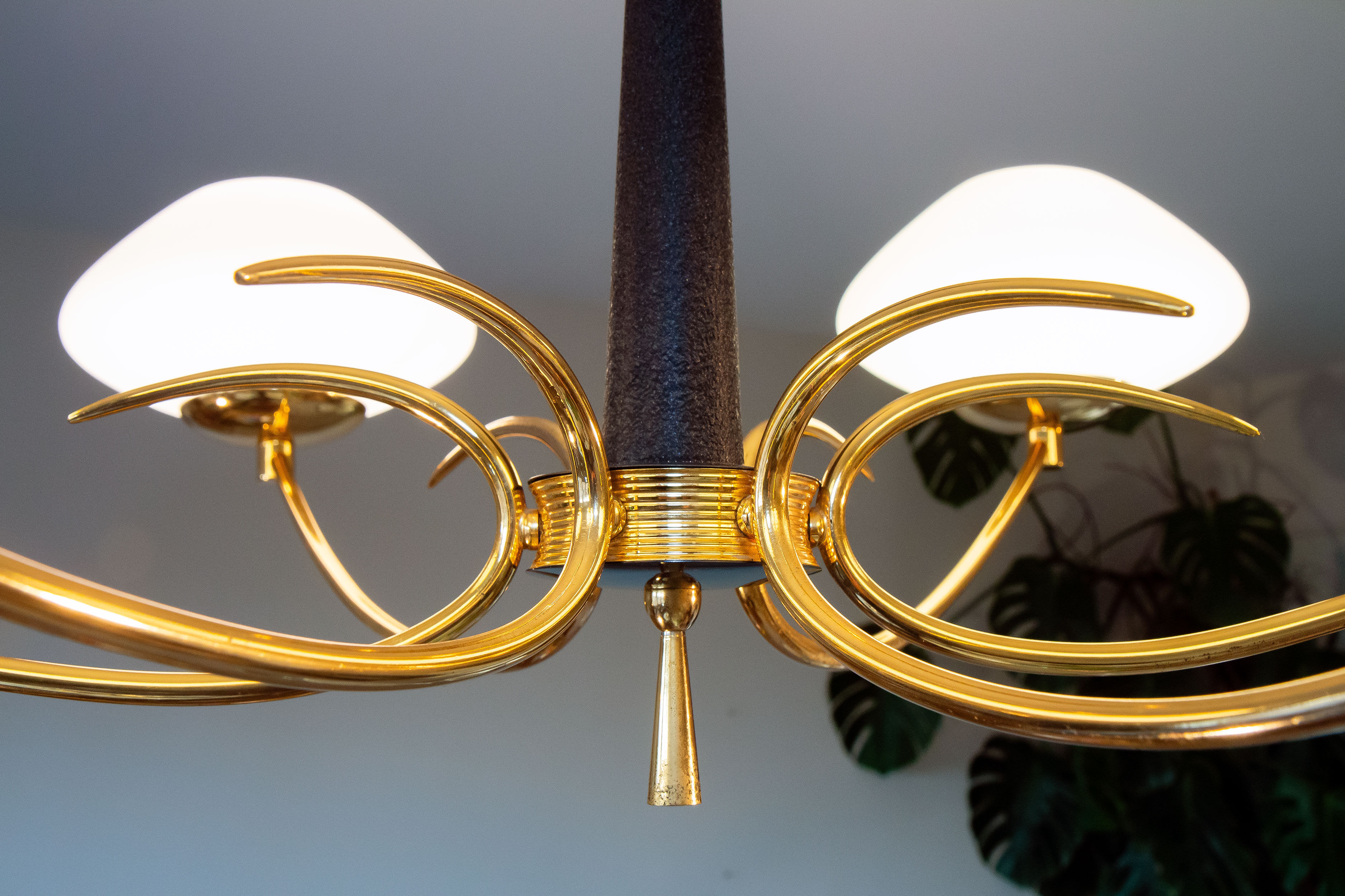 Pendant light in brass and opaline 50s