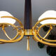 Pendant light in brass and opaline 50s