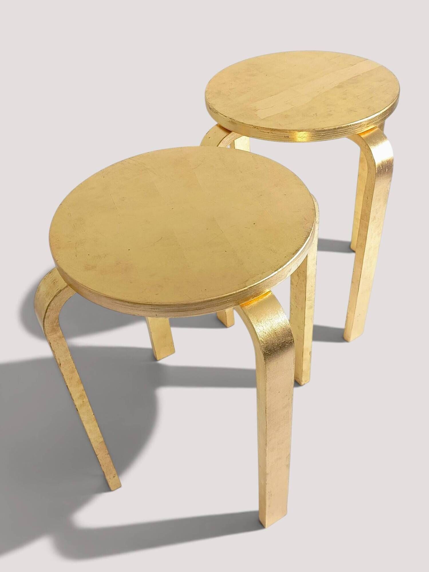 1990s IKEA Frosta Stools in the Style of Alvar Aalto, Gold Leaf Covered