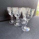 6 White wine or port glasses in blown, cut and engraved crystal