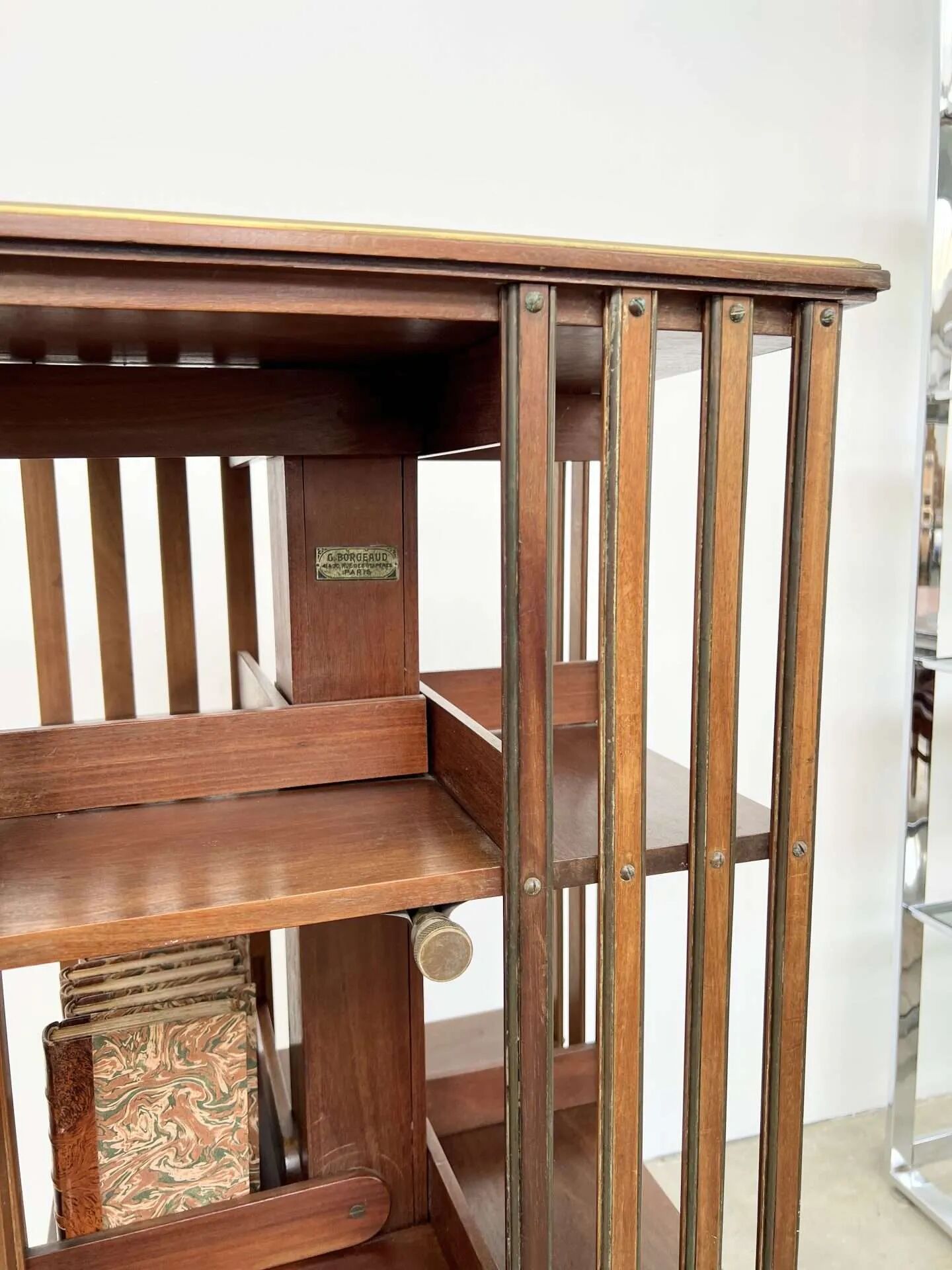 Rotating mahogany and brass library — G. Borgeaud, circa 1900