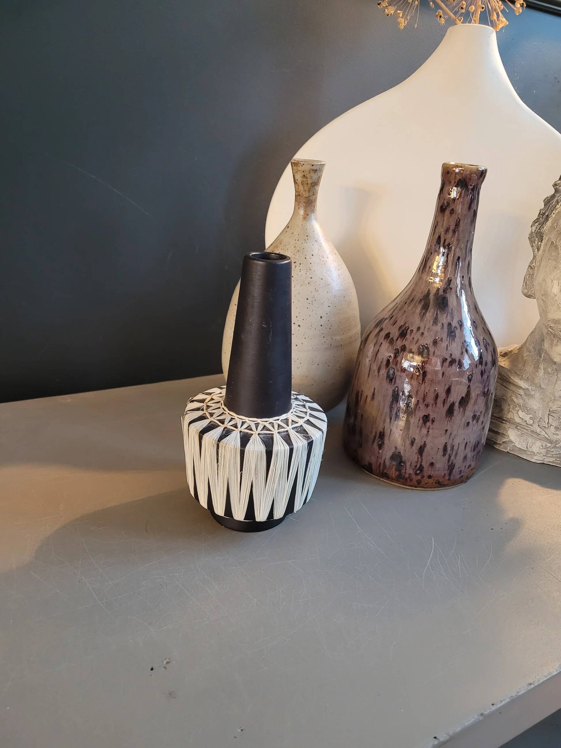 Austrian vase from the 50s-60s with raffia weaving.