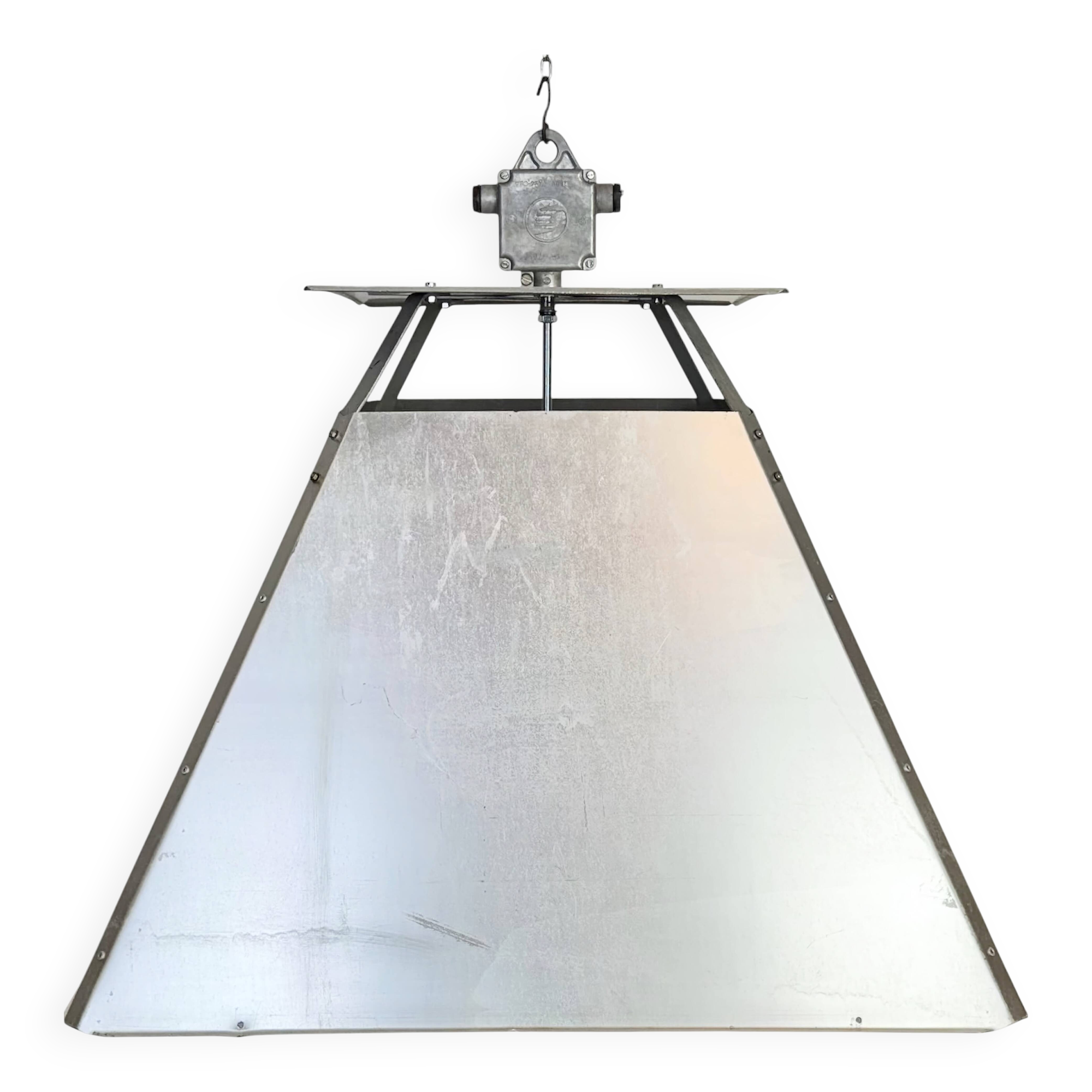 Large Silver Industrial Factory Pebdant Lamp, 1970s
