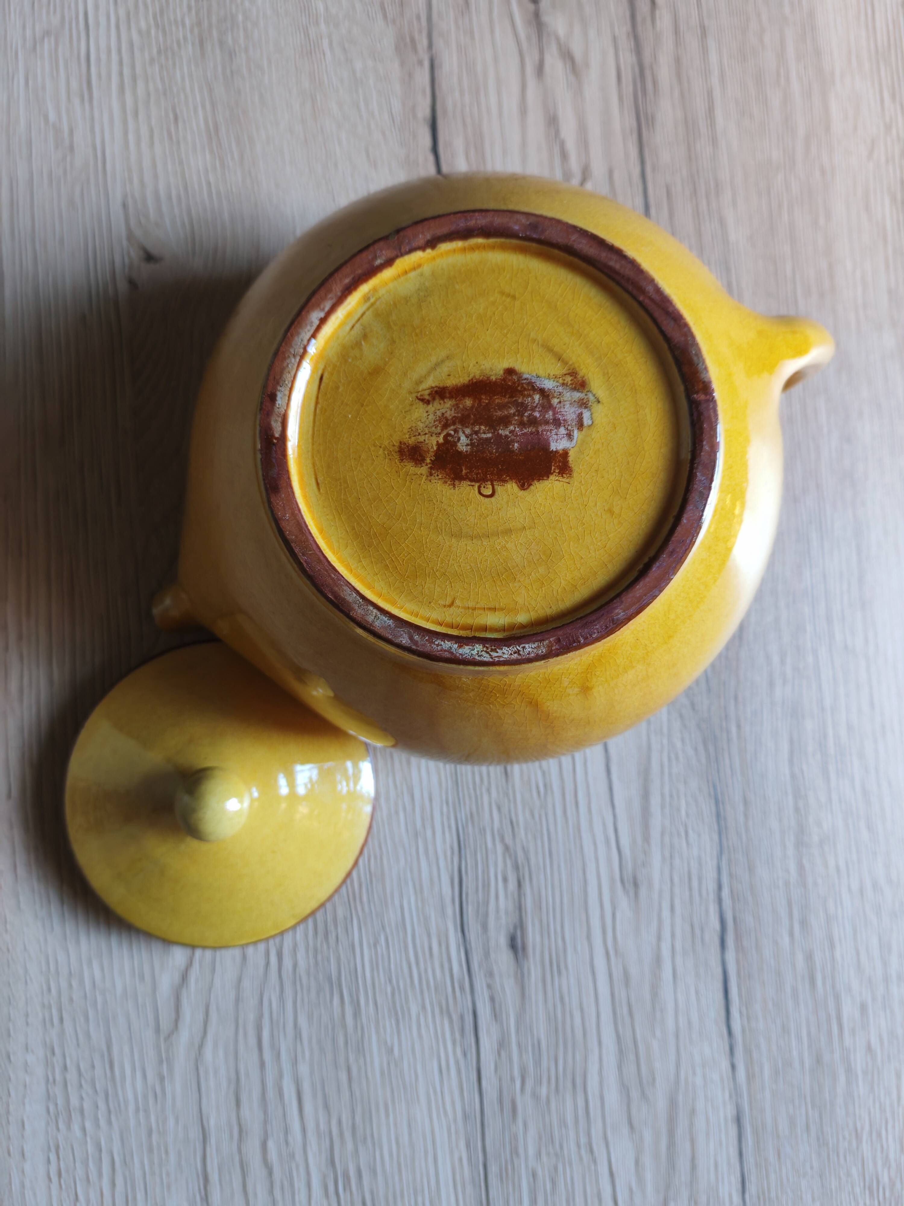 Vintage Mustard Enamelled Ceramic Teapot