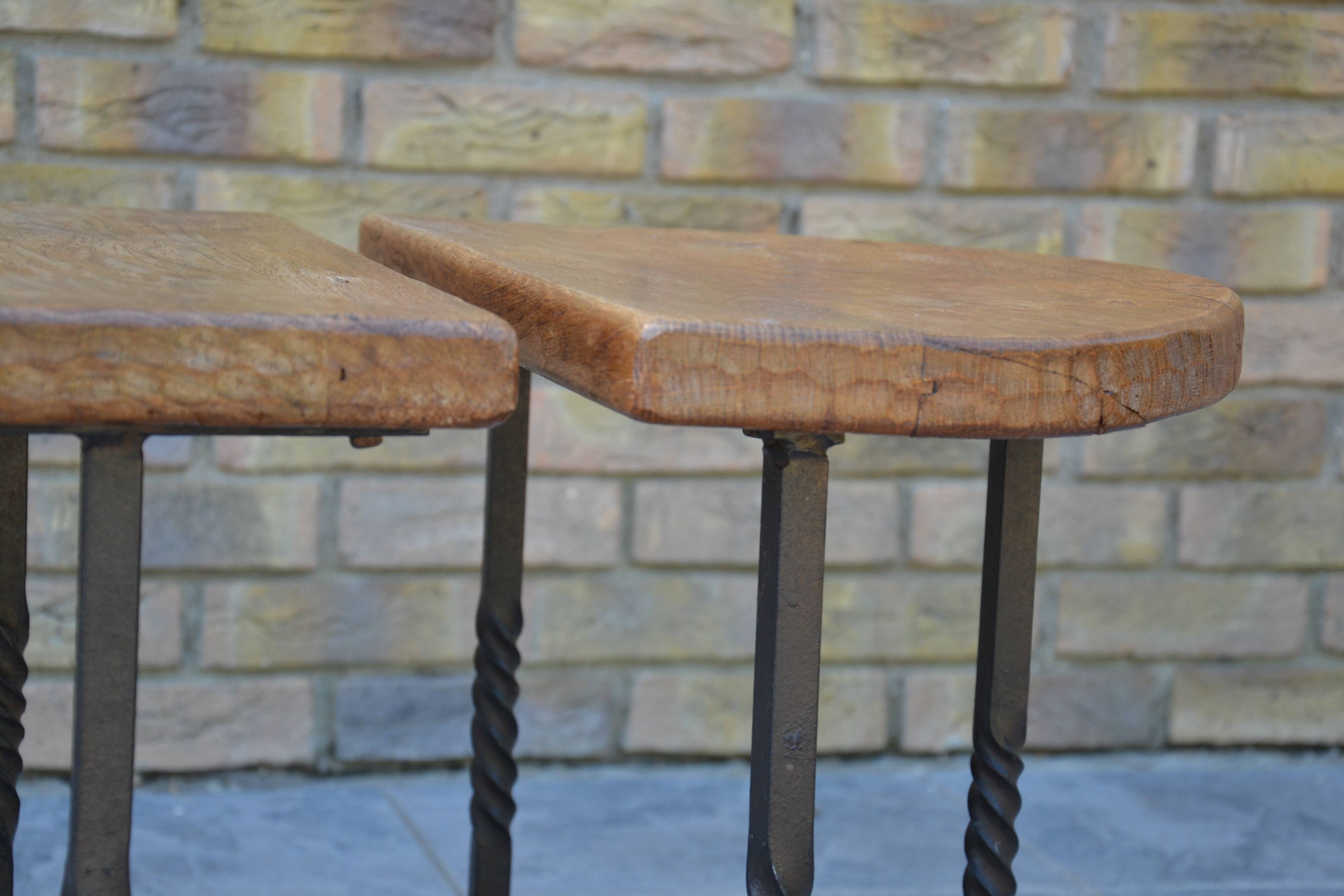 Unusual modular coffee table in oak and wrought iron.