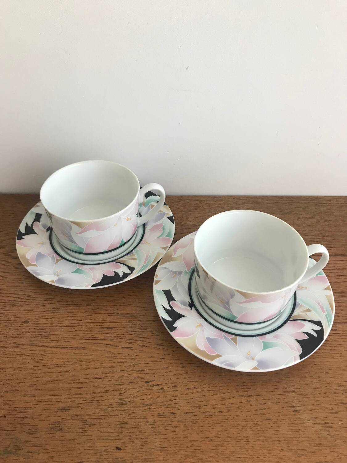 Set of tea cups with saucers fine porcelain Japan flowers