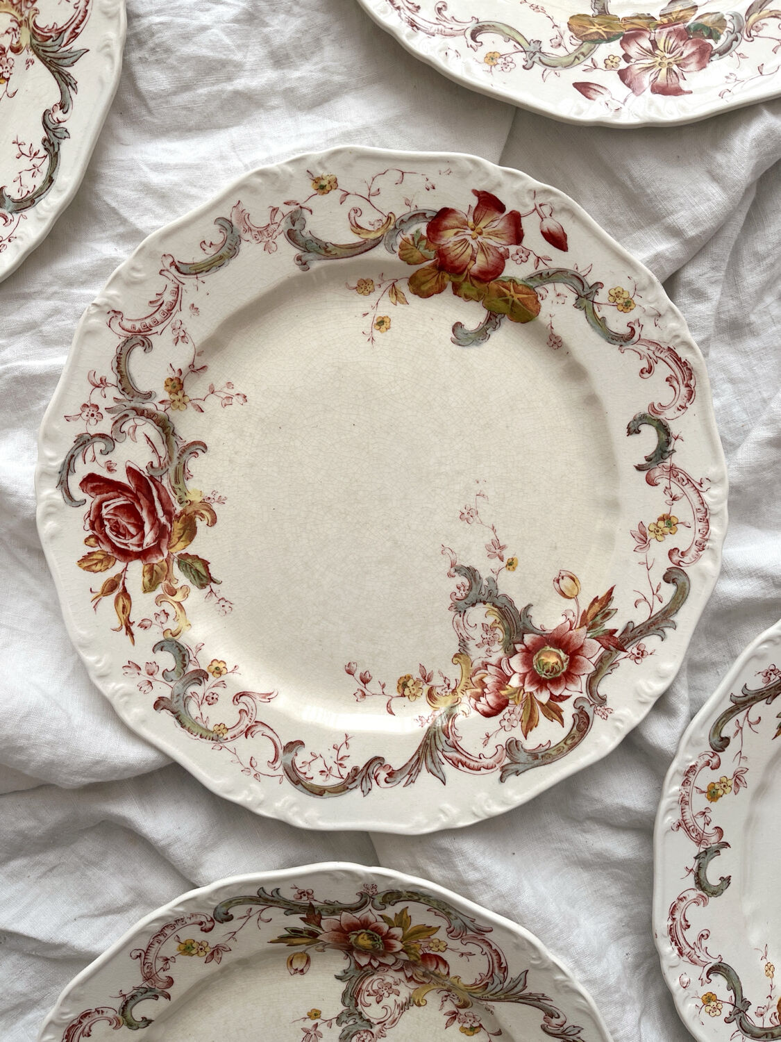 6 polychrome ironstone dinner plates "Wentworth" by Emile Bourgeois