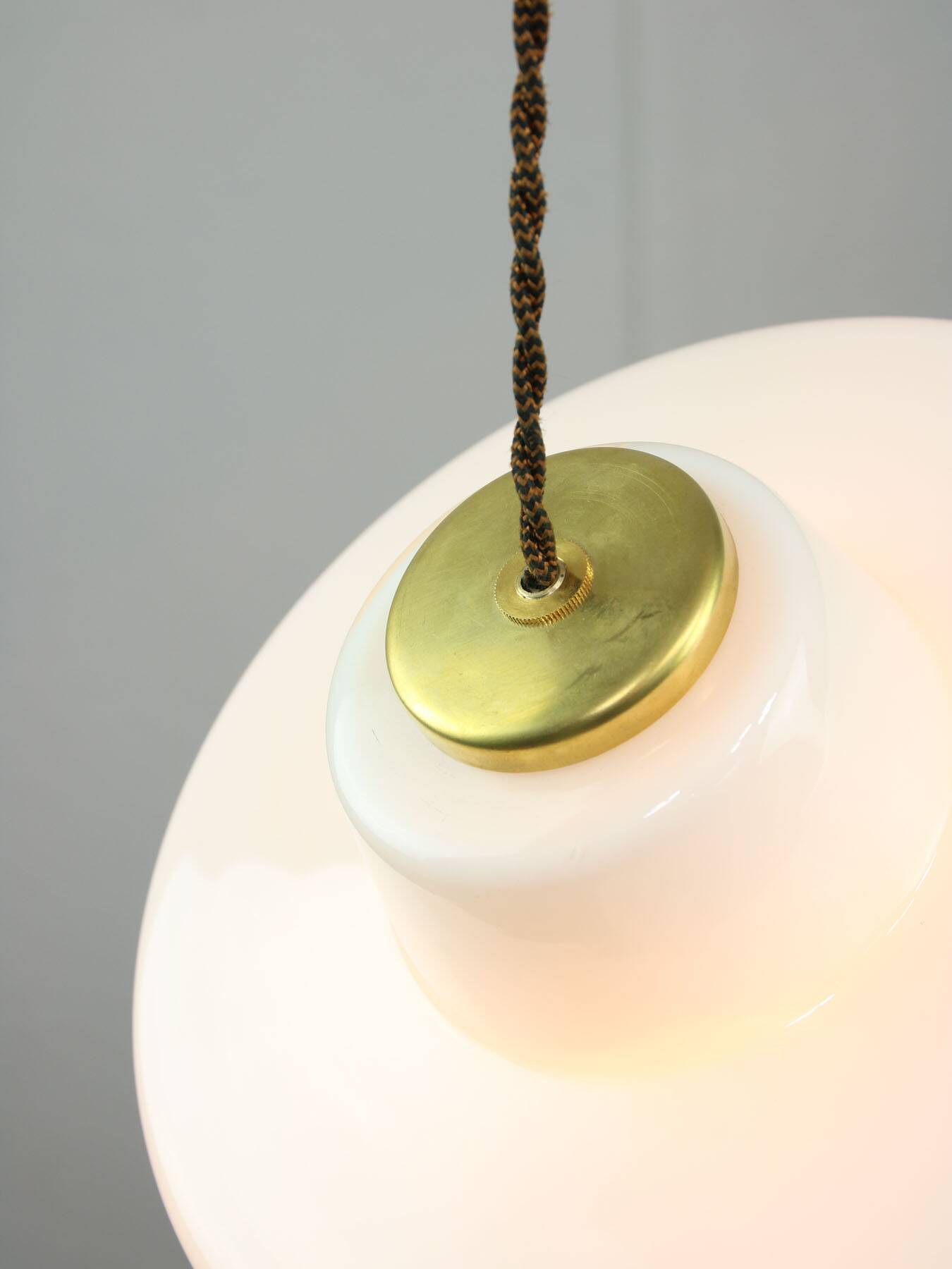 Mid-century Modern Italian Brass and White Glass Pendant Lamp, 1960s