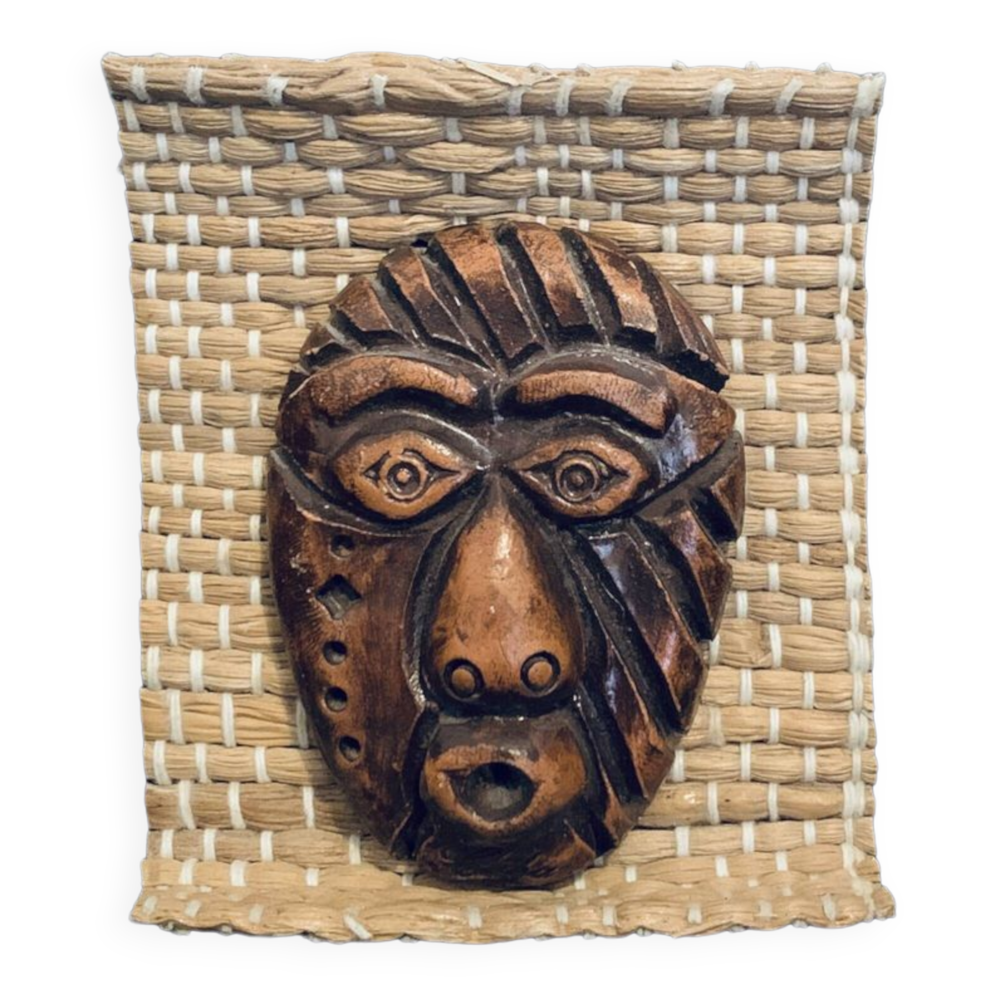 Masque cuba Tainos en terre cuite 13cm cubain ancien vintage sur tissage