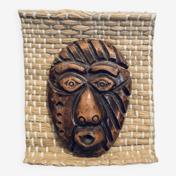 Masque cuba Tainos en terre cuite 13cm cubain ancien vintage sur tissage